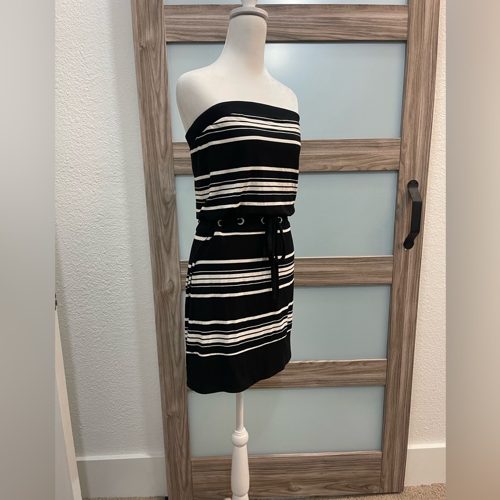 White House Black Market Strapless Sheath Dress Black and White